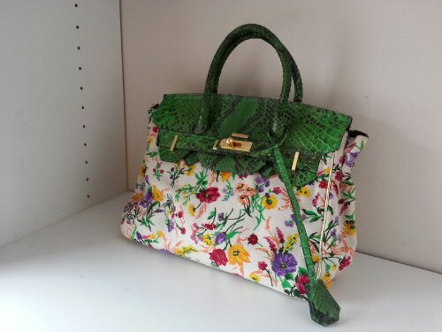 Massimo Dogana handbag, w/ green snakeskin Purchased from: Karma Consignment, Newark, N.J. Price: $200